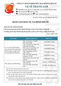 Bảng giá bảo vệ tại Bình Phước